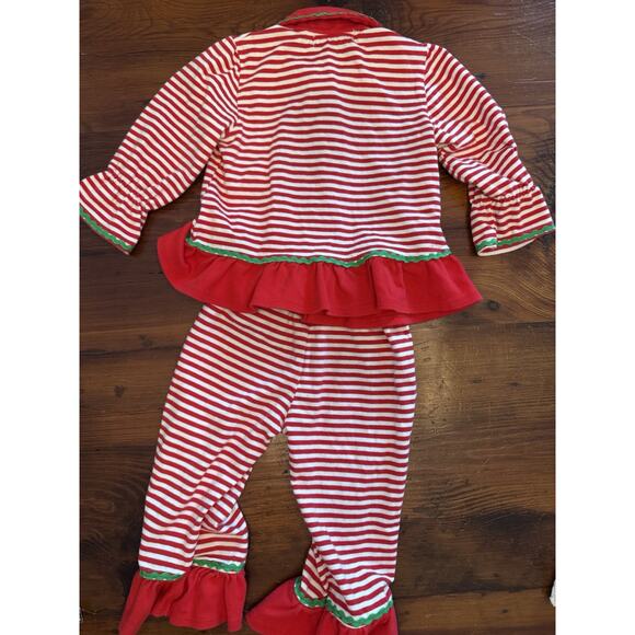 All Mine Baby Girl 2 Piece Stripe Christmas PJ's 18 Months Ruffles - Picture 4 of 13